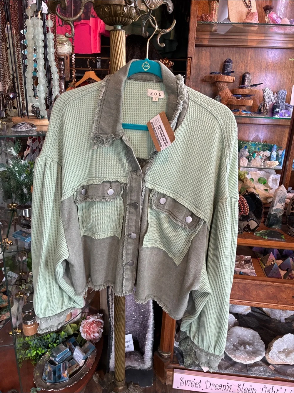 Olive Green Mixed-Texture Cropped Jacket - Picture 2 of 4